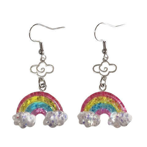 Fluffy Clouds and Glittery Rainbow Earrings