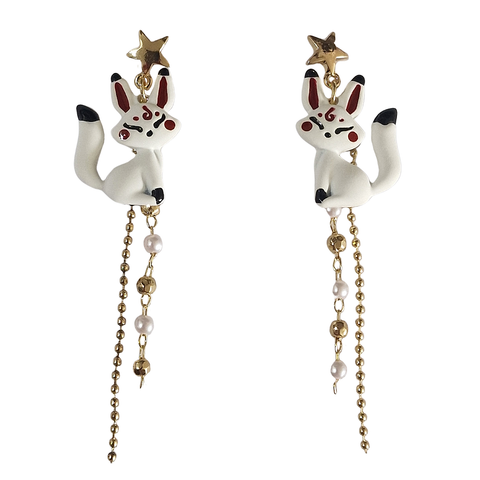 Golden Star Kitsune Stud Earrings
