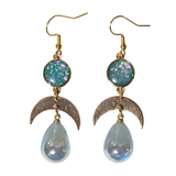 Crescent Moon Tear Drop Earrings