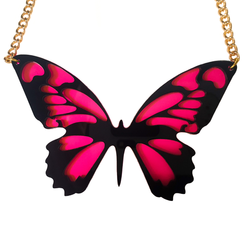 Giant Pink Butterfly Acrylic Necklace