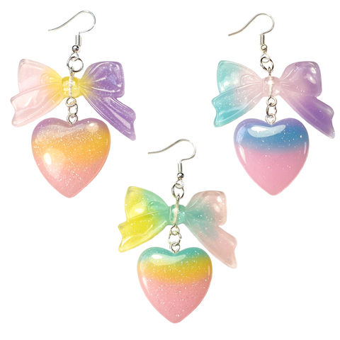 Pastel Lolita Heart & Bow Earrings