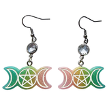 Spooky Pentagram & Crescent Moon Earrings