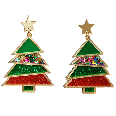 Giant Glitter Christmas Tree Earrings