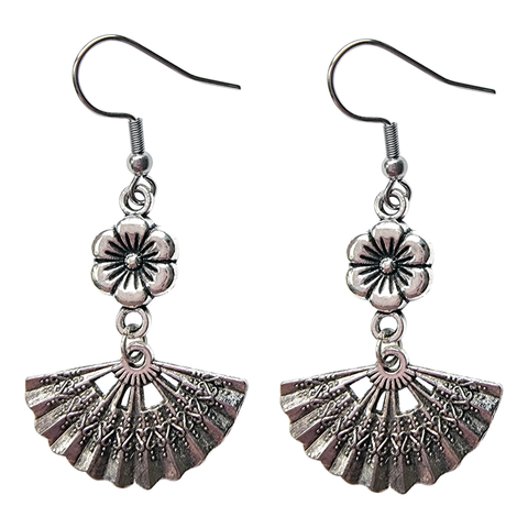 Silver Fan & Flower Earrings