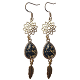 Gold Mandala and Feather Earrings