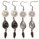 Gold Mandala and Feather Earrings