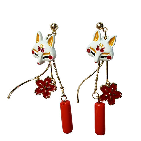 Kitsune Fox & Sakura Stud Earrings