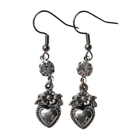 Ornate Silver Heart Earrings