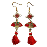 Red Bamboo Fan Earrings